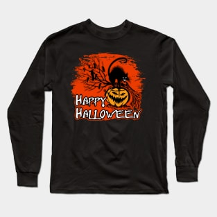 Happy Halloween Pumpkin and Black Cat Long Sleeve T-Shirt